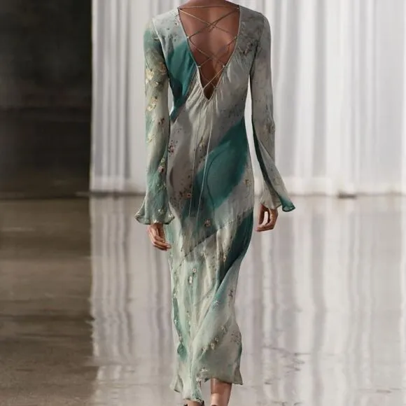 Zara CROSS BACK PRINTED DRESS