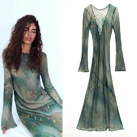 Zara CROSS BACK PRINTED DRESS