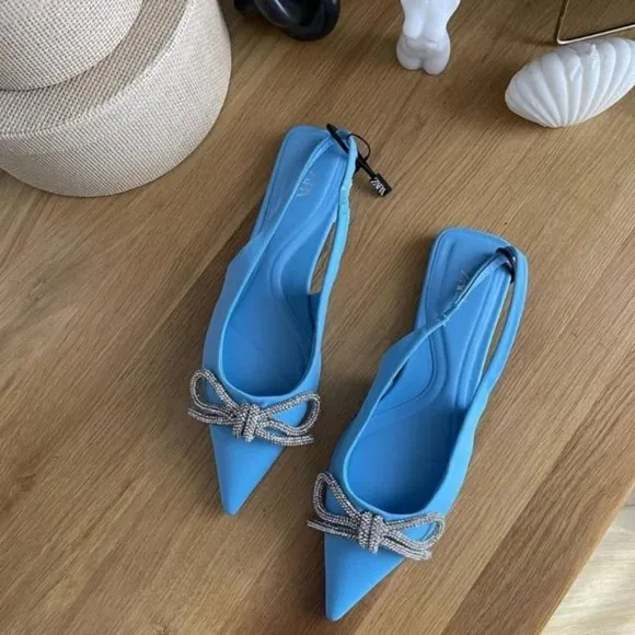 ZARA Embellished Bow Flat Mules