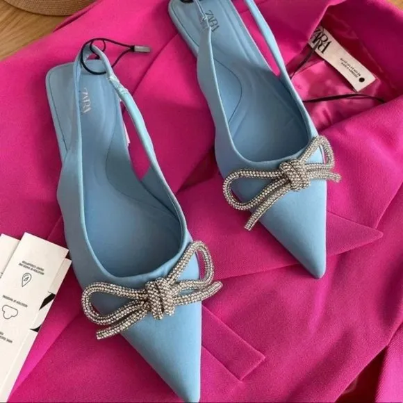 ZARA Embellished Bow Flat Mules