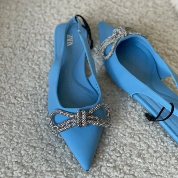 ZARA Embellished Bow Flat Mules