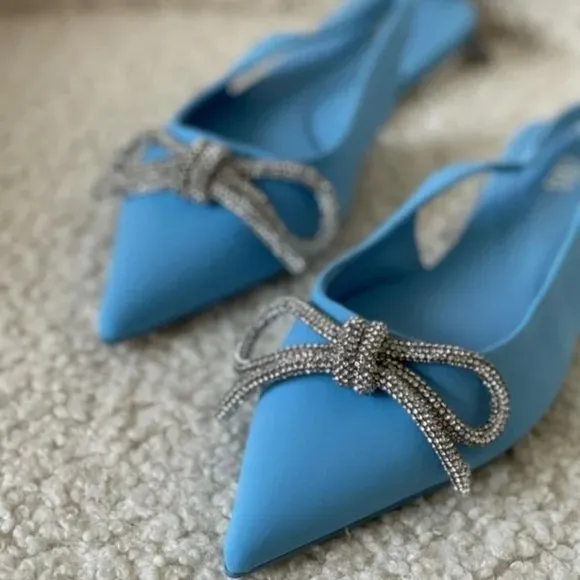 ZARA Embellished Bow Flat Mules
