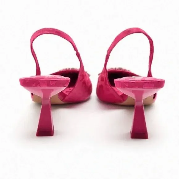 ZARA EMBELLISHED HEELED SLINGBACKS