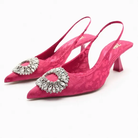 ZARA EMBELLISHED HEELED SLINGBACKS