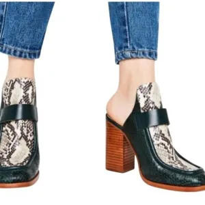 Zara Faux Leather Snake-Print Block Heel Mules With Chunky Wooden Heel Size 6.5