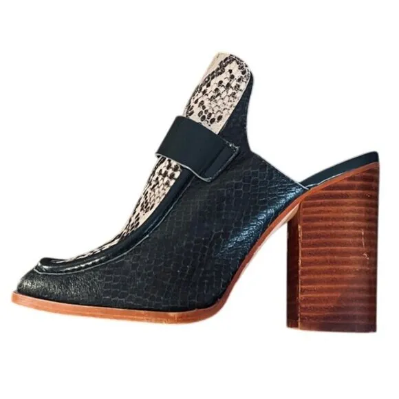 Zara Faux Leather Snake-Print Block Heel Mules With Chunky Wooden Heel Size 6.5