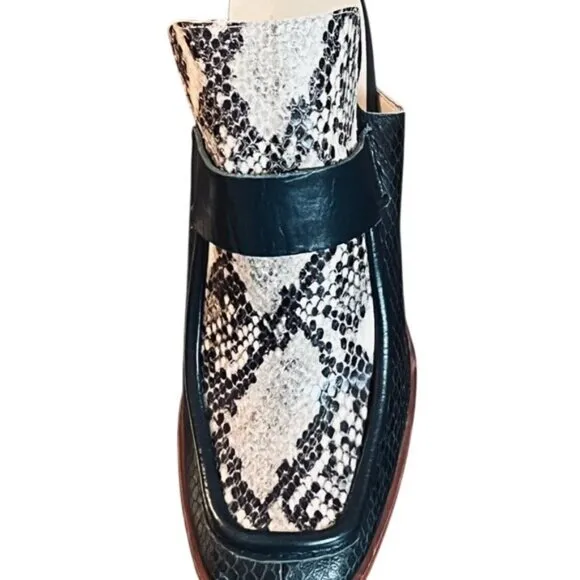 Zara Faux Leather Snake-Print Block Heel Mules With Chunky Wooden Heel Size 6.5