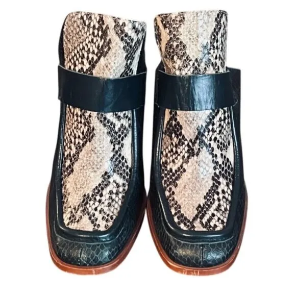 Zara Faux Leather Snake-Print Block Heel Mules With Chunky Wooden Heel Size 6.5