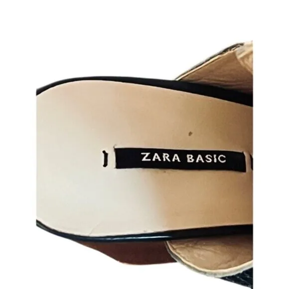 Zara Faux Leather Snake-Print Block Heel Mules With Chunky Wooden Heel Size 6.5