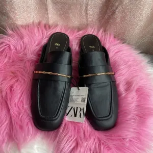 Zara Flat Mules w/ Gold Detail