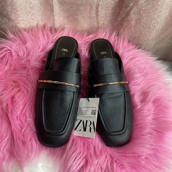 Zara Flat Mules w/ Gold Detail