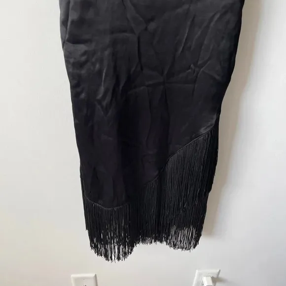 Zara Fringed Slip Mini Dress Black Size XS