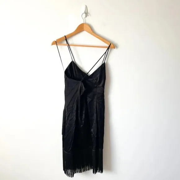 Zara Fringed Slip Mini Dress Black Size XS