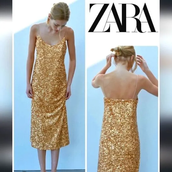 ZARA GOLD SEQUIN KNIT SLIP DRESS bloggers favorite