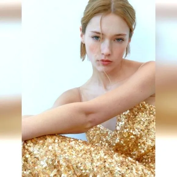 ZARA GOLD SEQUIN KNIT SLIP DRESS bloggers favorite