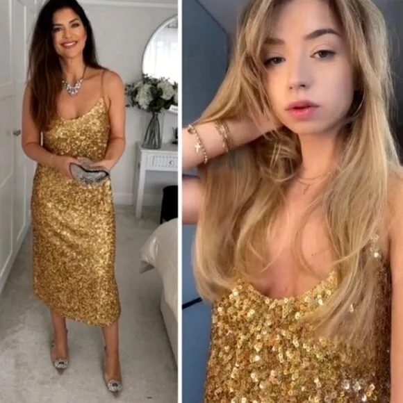 ZARA GOLD SEQUIN KNIT SLIP DRESS bloggers favorite