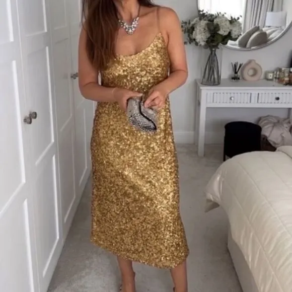 ZARA GOLD SEQUIN KNIT SLIP DRESS bloggers favorite