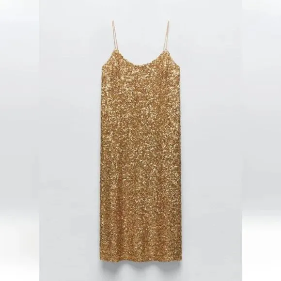 ZARA GOLD SEQUIN KNIT SLIP DRESS bloggers favorite