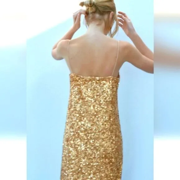 ZARA GOLD SEQUIN KNIT SLIP DRESS bloggers favorite