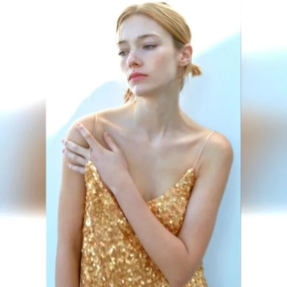 ZARA GOLD SEQUIN KNIT SLIP DRESS bloggers favorite