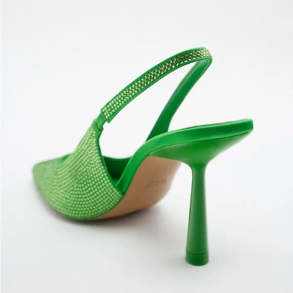 Zara Green Rhinestone Slingback Heels