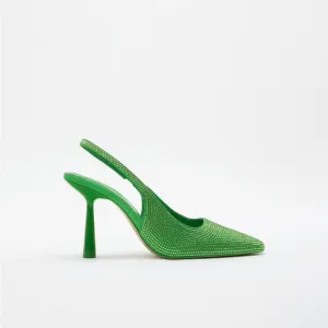 Zara Green Rhinestone Slingback Heels