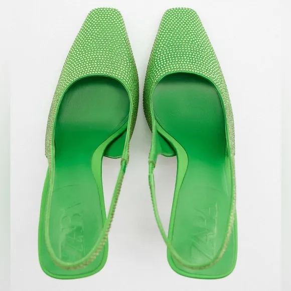 Zara Green Rhinestone Slingback Heels