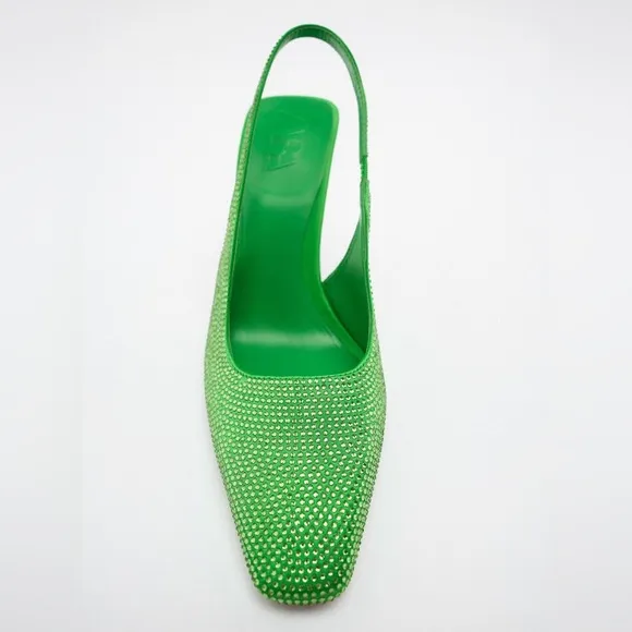Zara Green Rhinestone Slingback Heels