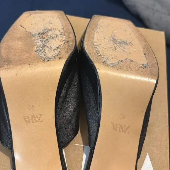Zara leather heel platform mules black size 9US/40