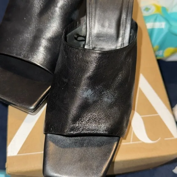 Zara leather heel platform mules black size 9US/40