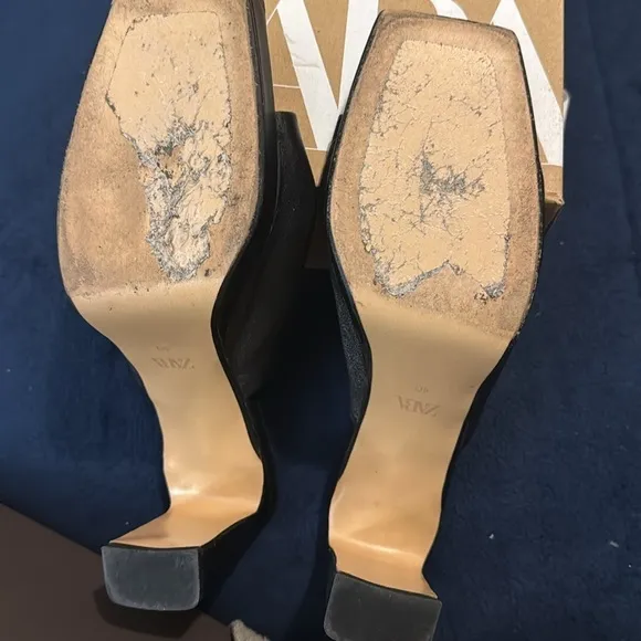 Zara leather heel platform mules black size 9US/40