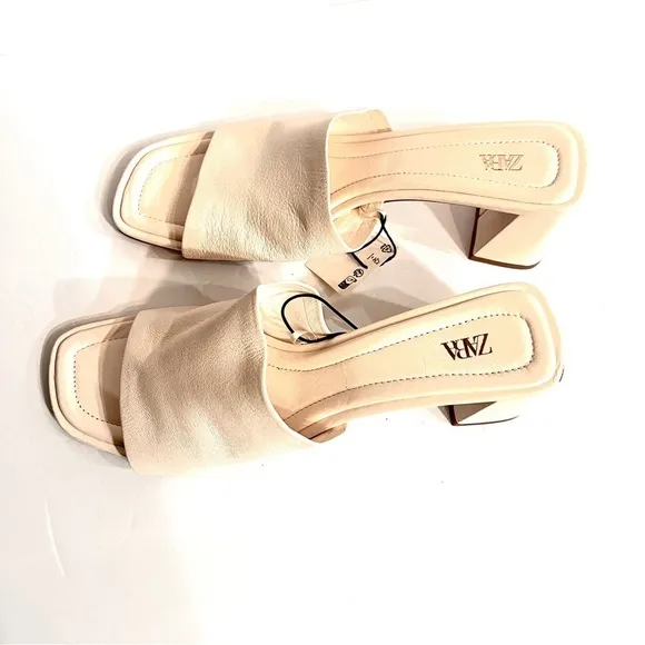 Zara Leather Mules (nwt) Off-White, Size 9 (40)