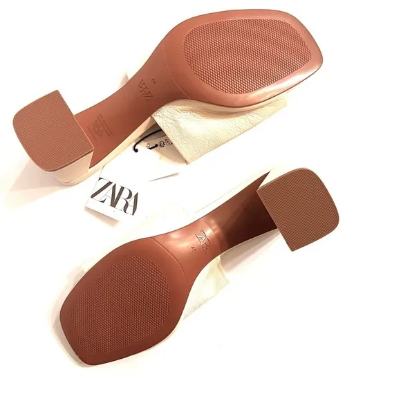 Zara Leather Mules (nwt) Off-White, Size 9 (40)
