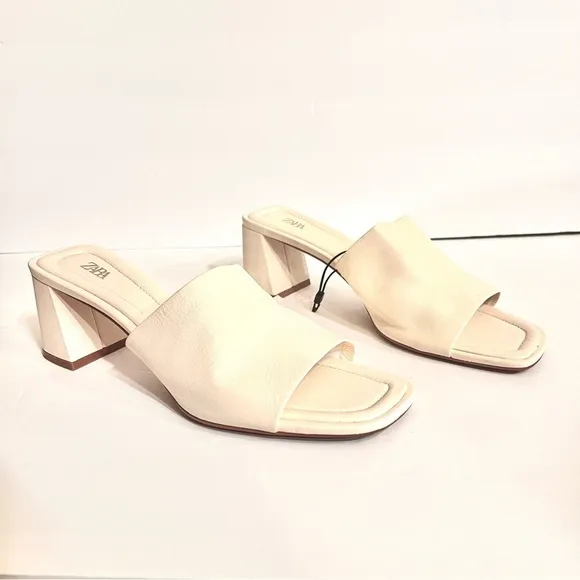 Zara Leather Mules (nwt) Off-White, Size 9 (40)