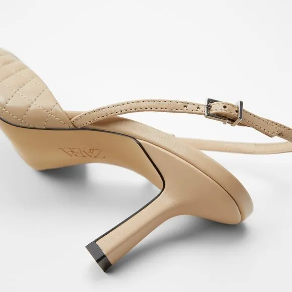 ZARA LEATHER SLINGBACK QUILTED HEELS