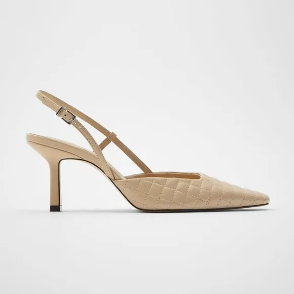 ZARA LEATHER SLINGBACK QUILTED HEELS