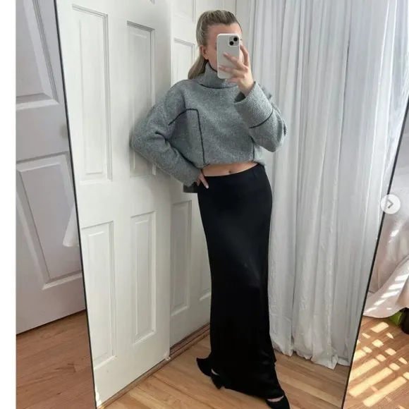 Zara Long Satin Effect Slip Maxi Skirt NWT Black Size Small