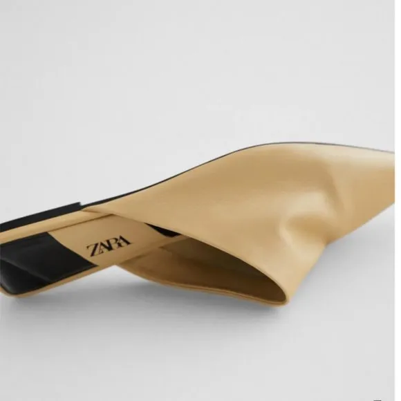 ZARA LOW HEELED POINTED TOE 100% LEATHER MULES