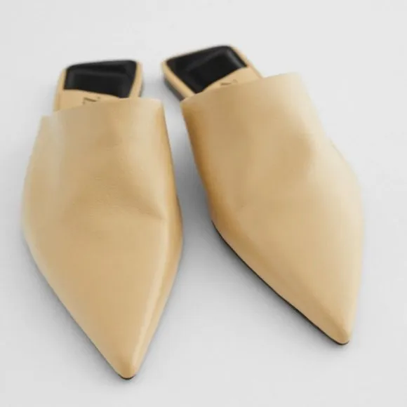ZARA LOW HEELED POINTED TOE 100% LEATHER MULES