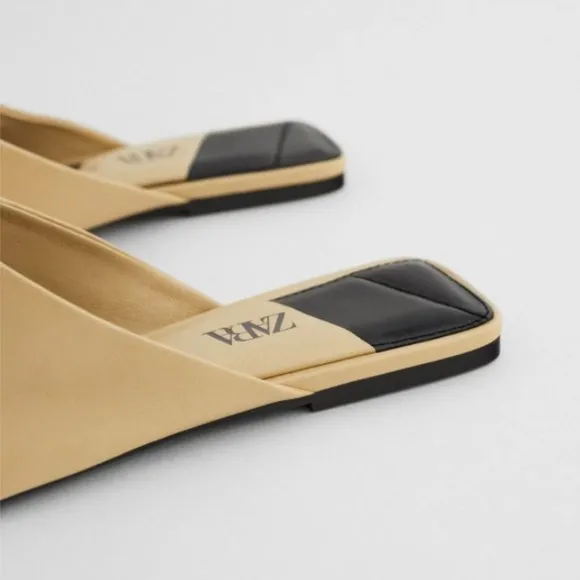ZARA LOW HEELED POINTED TOE 100% LEATHER MULES