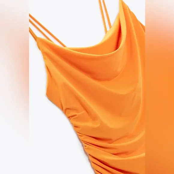 Zara midi dress fitted slip fit orange summer