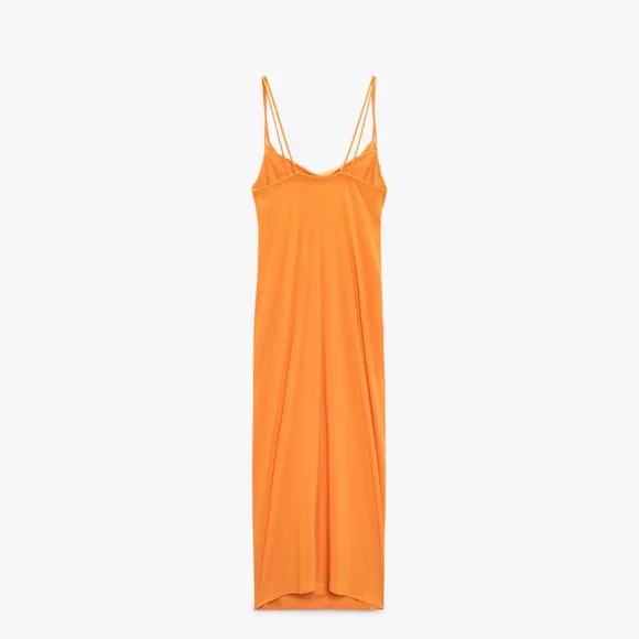 Zara midi dress fitted slip fit orange summer