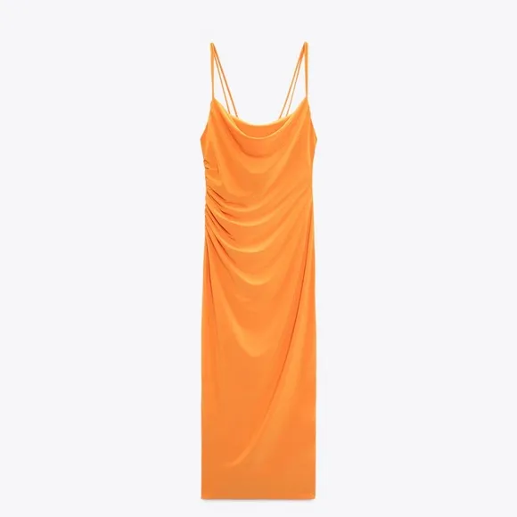 Zara midi dress fitted slip fit orange summer