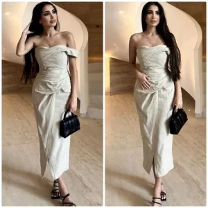Zara Midi Slip Dress Womens Small Asymmetrical Taupe Neutral Sheath 3265/332