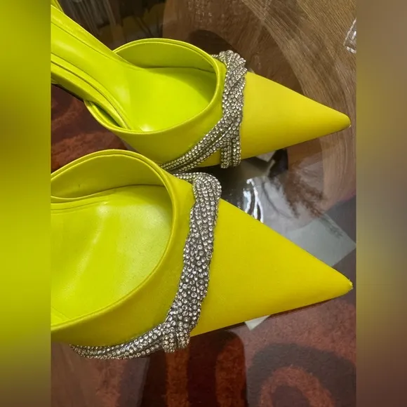 ZARA, Neon Green Satin Effect Rhinestone Heels In Neon green. Size 36/6