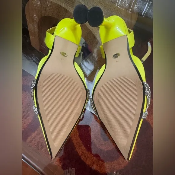 ZARA, Neon Green Satin Effect Rhinestone Heels In Neon green. Size 36/6