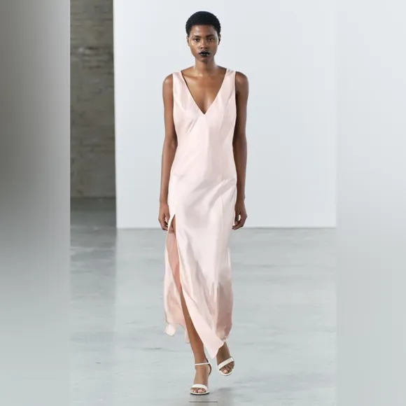 Zara Open Back Satin Effect Dress. New With Tags.
