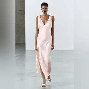 Zara Open Back Satin Effect Dress. New With Tags.