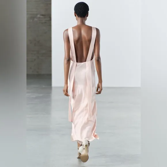 Zara Open Back Satin Effect Dress. New With Tags.