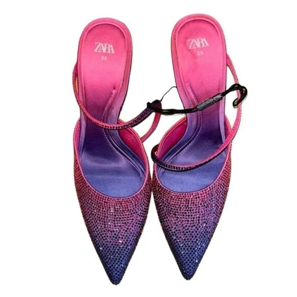 Zara Pink Slingback Rhinestone Heels(Size 6)